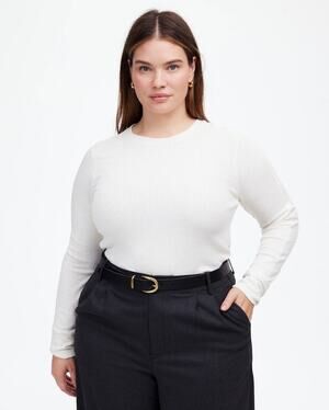 Madewell Ribbed Long Sleeve Tee Womens L Heather Cream Crew Neck Slim Pullover